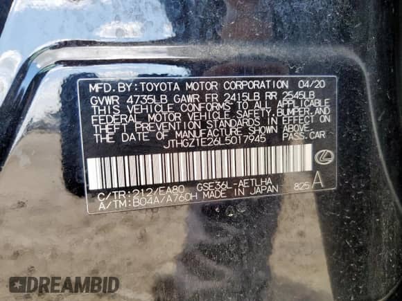 2020 Lexus IS 350 F Sport z VIN JTHGZ1E26L5017945, wystawiony jako Copart lot #66305315 z przebiegiem 66 251 mil mil oraz Szkoda całkowita • Salvage title. Historia ofert i sprzedaży dostępna na DreamBid. Obrazek 13.