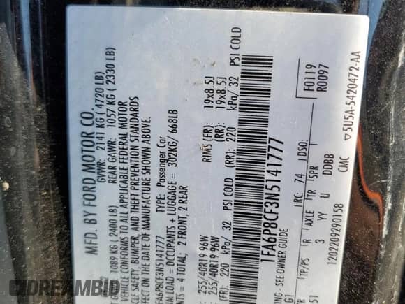 2022 Ford Mustang GT Premium с VIN 1FA6P8CF3N5141777, выставлен на аукционе Copart как лот 86680095 с пробегом 44 441 миль миль и Списание • Salvage title. История ставок и продаж доступна на DreamBid. Изображение 13.