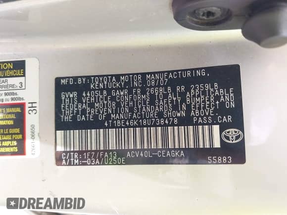 2008 Toyota Camry LE с VIN 4T1BE46K18U738478, выставлен на аукционе IAAI как лот 42542055 с пробегом 193 132 миль миль и . История ставок и продаж доступна на DreamBid. Изображение 9.