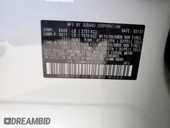 2023 Subaru Ascent Limited with VIN 4S4WMAUDXP3422167, listed as a Copart auction lot 66697375 with 26,294 mi miles and Salvage title. Bid and sale history available at DreamBid. Image 13.