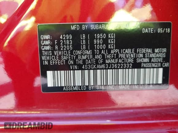 2018 Subaru Impreza Special Sports с VIN 4S3GKAM63J3622332, выставлен на аукционе IAAI как лот 43088214 с пробегом 132 791 миль миль и . История ставок и продаж доступна на DreamBid. Изображение 9.