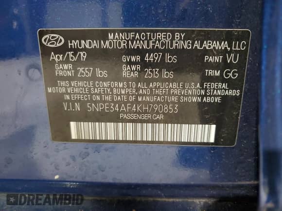 2019 Hyundai Sonata Sport с VIN 5NPE34AF4KH790853, выставлен на аукционе Copart как лот 87440085 с пробегом 43 068 миль миль и Списание • Salvage title. История ставок и продаж доступна на DreamBid. Изображение 12.