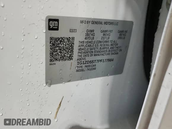 2023 Chevrolet Malibu LT z VIN 1G1ZD5ST7PF177984, wystawiony jako Copart lot #82151245 z przebiegiem Nie podano mil oraz Szkoda całkowita • Salvage title. Historia ofert i sprzedaży dostępna na DreamBid. Obrazek 12.