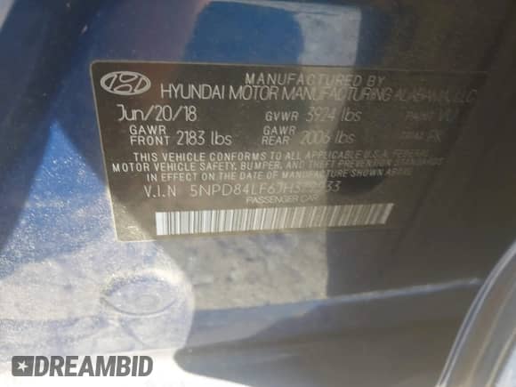 2018 Hyundai Elantra SEL with VIN 5NPD84LF6JH379933, listed as a IAAI auction lot 43159918 with 83,402 mi miles and . Bid and sale history available at DreamBid. Image 9.