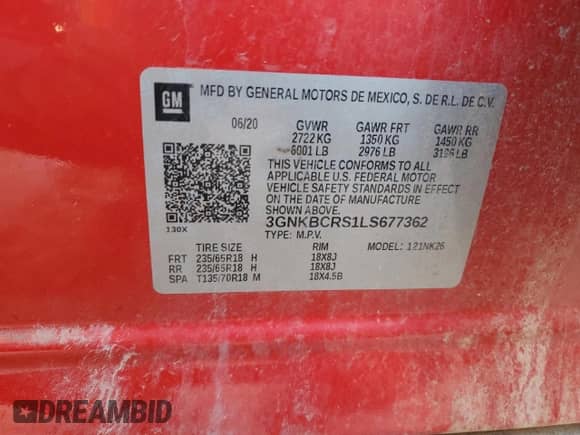 2020 Chevrolet Blazer LT with VIN 3GNKBCRS1LS677362, listed as a Copart auction lot 71180715 with 95,937 mi miles and Salvage title. Bid and sale history available at DreamBid. Image 13.