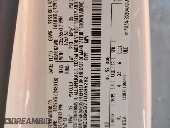 2018 Ford Escape SE with VIN 1FMCU9GD7JUA85262, listed as a Copart auction lot 82112985 with 111,870 mi miles and Clean title. Bid and sale history available at DreamBid. Image 13.