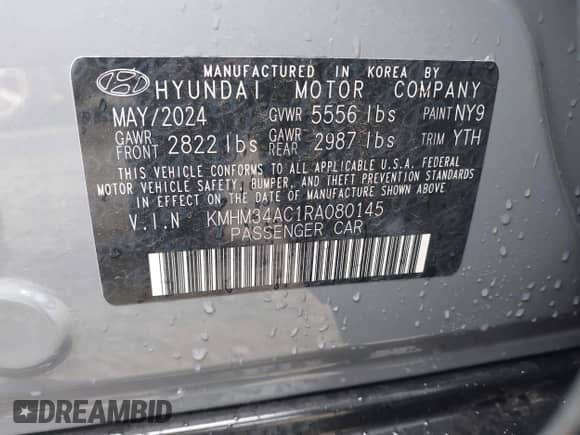 2024 Hyundai Ioniq 6 SEL с VIN KMHM34AC1RA080145, выставлен на аукционе IAAI как лот 42928948 с пробегом 6 278 миль миль и . История ставок и продаж доступна на DreamBid. Изображение 9.