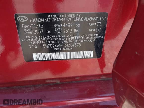 2016 Hyundai Sonata SE with VIN 5NPE24AF6GH364575, listed as a IAAI auction lot 43332347 with 128,053 mi miles and . Bid and sale history available at DreamBid. Image 9.