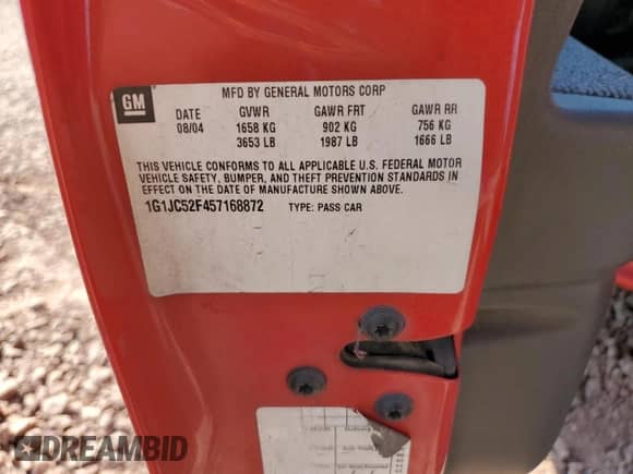 2005 Chevrolet Cavalier с VIN 1G1JC52F457168872, выставлен на аукционе Copart как лот 57514535 с пробегом 304 627 миль миль и Списание • Salvage title. История ставок и продаж доступна на DreamBid. Изображение 12.