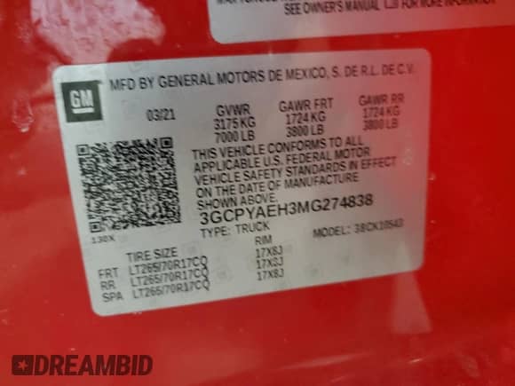 2021 Chevrolet Silverado 1500 Work Truck z VIN 3GCPYAEH3MG274838, wystawiony jako Copart lot #45712945 z przebiegiem 19 724 mil mil oraz Szkoda całkowita • Salvage title. Historia ofert i sprzedaży dostępna na DreamBid. Obrazek 14.