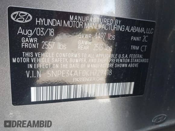 2019 Hyundai Sonata Sport с VIN 5NPE34AF0KH729418, выставлен на аукционе IAAI как лот 41799327 с пробегом 19 234 миль миль и . История ставок и продаж доступна на DreamBid. Изображение 9.