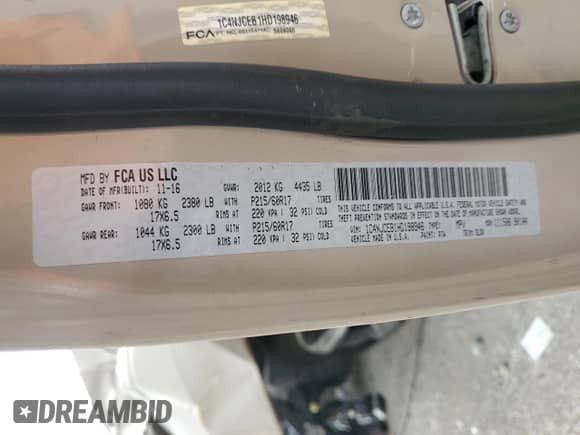 2017 Jeep Compass High Altitude с VIN 1C4NJCEB1HD198946, выставлен на аукционе Copart как лот 66595345 с пробегом Не указан миль и Списание • Salvage title. История ставок и продаж доступна на DreamBid. Изображение 13.