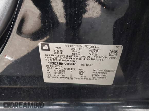 2015 Chevrolet Silverado 1500 Work Truck z VIN 1GCRCPEH5FZ409847, wystawiony jako IAAI lot #41639404 z przebiegiem 108 180 mil mil oraz . Historia ofert i sprzedaży dostępna na DreamBid. Obrazek 9.