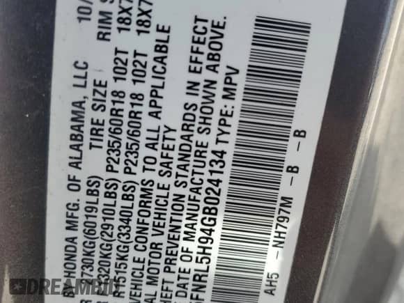 2016 Honda Odyssey Touring Elite z VIN 5FNRL5H94GB024134, wystawiony jako Copart lot #80256095 z przebiegiem 136 974 mil mil oraz Szkoda całkowita • Salvage title. Historia ofert i sprzedaży dostępna na DreamBid. Obrazek 13.