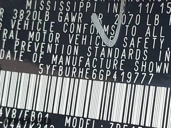 2016 Toyota Corolla L with VIN 5YFBURHE6GP419777, listed as a IAAI auction lot 43324965 with 210,732 mi miles and . Bid and sale history available at DreamBid. Image 9.