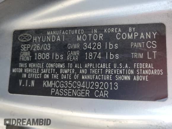 2004 Hyundai Accent GL с VIN KMHCG35C94U292013, выставлен на аукционе Copart как лот 84253364 с пробегом Не указан миль и Списание • Salvage title. История ставок и продаж доступна на DreamBid. Изображение 14.