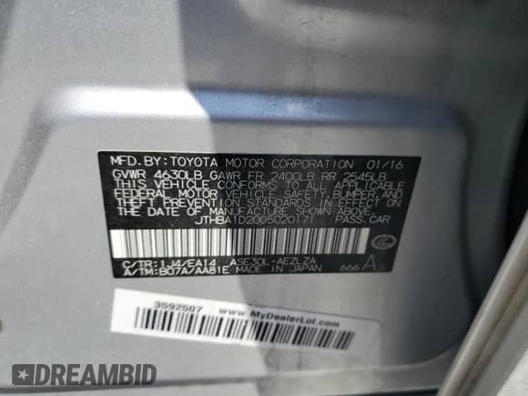 2016 Lexus IS 200t с VIN JTHBA1D20G5020171, выставлен на аукционе Copart как лот 63834395 с пробегом 115 771 миль миль и Списание • Salvage title. История ставок и продаж доступна на DreamBid. Изображение 13.