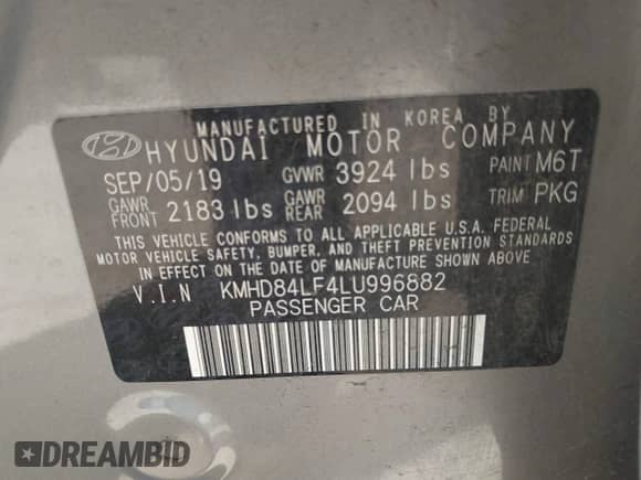 2020 Hyundai Elantra SEL z VIN KMHD84LF4LU996882, wystawiony jako IAAI lot #43320395 z przebiegiem 125 404 mil mil oraz . Historia ofert i sprzedaży dostępna na DreamBid. Obrazek 9.