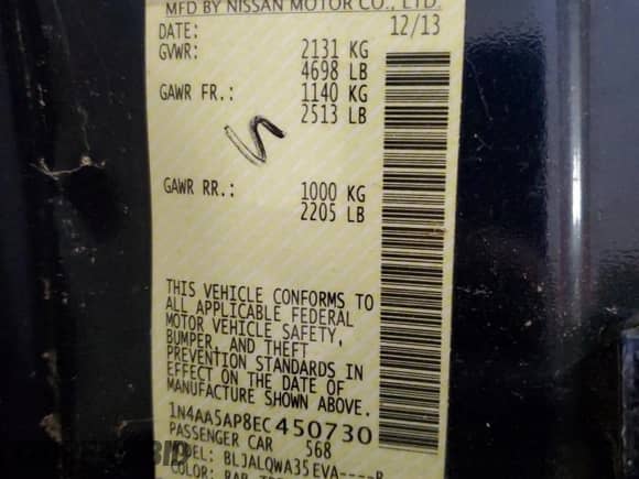 2014 Nissan Maxima S with VIN 1N4AA5AP8EC450730, listed as a Copart auction lot 90112185 with Not provided miles and Clean title. Bid and sale history available at DreamBid. Image 12.