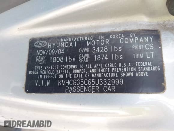 2005 Hyundai Accent GLS z VIN KMHCG35C65U332999, wystawiony jako IAAI lot #42097932 z przebiegiem 225 593 mil mil oraz . Historia ofert i sprzedaży dostępna na DreamBid. Obrazek 9.