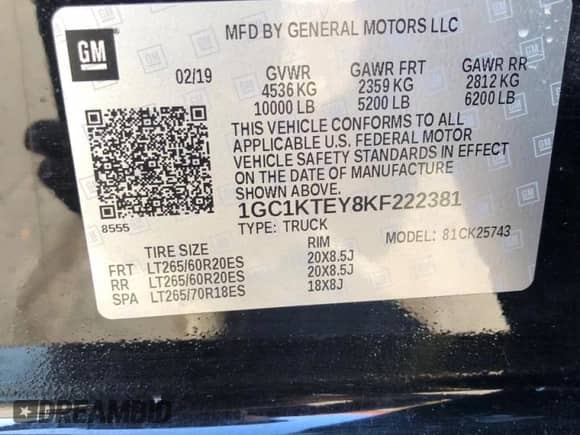 2019 Chevrolet Silverado 2500HD LTZ с VIN 1GC1KTEY8KF222381, выставлен на аукционе Copart как лот 90855965 с пробегом 66 667 миль миль и Списание • Salvage title. История ставок и продаж доступна на DreamBid. Изображение 10.