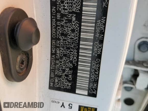 2016 Toyota Prius Two with VIN JTDKBRFU1G3020297, listed as a Copart auction lot 81917905 with 175,435 mi miles and Salvage title. Bid and sale history available at DreamBid. Image 12.