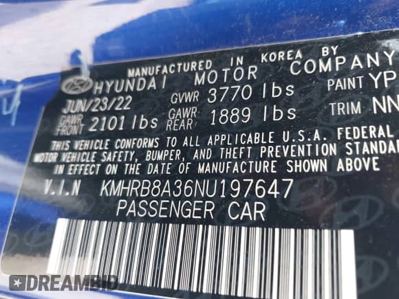 2022 Hyundai Venue SE с VIN KMHRB8A36NU197647, выставлен на аукционе IAAI как лот 42600831 с пробегом 52 631 миль миль и . История ставок и продаж доступна на DreamBid. Изображение 9.