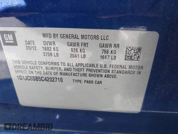 2012 Chevrolet Sonic LT z VIN 1G1JC6SB5C4202710, wystawiony jako IAAI lot #41330294 z przebiegiem 174 932 mil mil oraz . Historia ofert i sprzedaży dostępna na DreamBid. Obrazek 9.