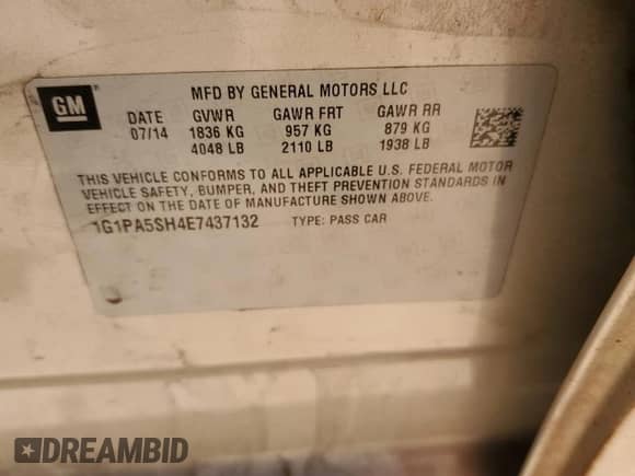 2014 Chevrolet Cruze LS with VIN 1G1PA5SH4E7437132, listed as a Copart auction lot 89876875 with 144,324 mi miles and Salvage title. Bid and sale history available at DreamBid. Image 12.