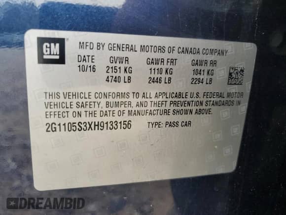 2017 Chevrolet Impala LT with VIN 2G1105S3XH9133156, listed as a Copart auction lot 70780775 with 185,168 mi miles and Salvage title. Bid and sale history available at DreamBid. Image 12.