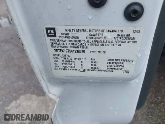 2004 GMC Sierra 1500 SLT with VIN 2GTEK19T541238570, listed as a IAAI auction lot 42237849 with 199,326 mi miles and . Bid and sale history available at DreamBid. Image 9.