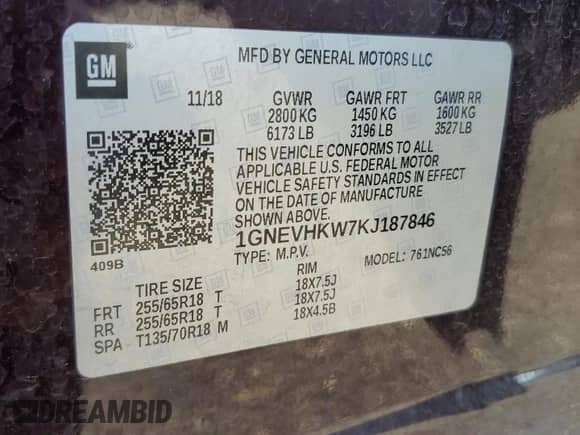 2019 Chevrolet Traverse LT z VIN 1GNEVHKW7KJ187846, wystawiony jako Copart lot #70116445 z przebiegiem 69 929 mil mil oraz Szkoda całkowita • Salvage title. Historia ofert i sprzedaży dostępna na DreamBid. Obrazek 14.