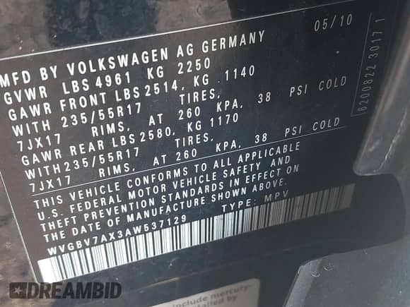2010 Volkswagen Tiguan SE с VIN WVGBV7AX3AW537129, выставлен на аукционе IAAI как лот 42655677 с пробегом 93 487 миль миль и . История ставок и продаж доступна на DreamBid. Изображение 9.