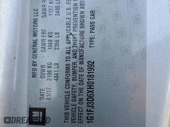 2017 Chevrolet Camaro ZL1 с VIN 1G1FJ3D6XH0181992, выставлен на аукционе Copart как лот 84522545 с пробегом Не указан миль и Списание • Salvage title. История ставок и продаж доступна на DreamBid. Изображение 12.