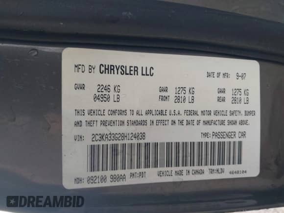 2008 Chrysler 300 Limited with VIN 2C3KA33G28H124038, listed as a IAAI auction lot 42538326 with 161,628 mi miles and . Bid and sale history available at DreamBid. Image 9.