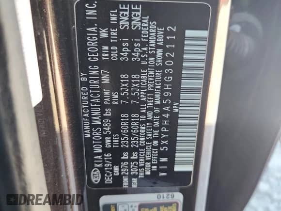 2017 Kia Sorento EX с VIN 5XYPH4A59HG302112, выставлен на аукционе Copart как лот 82557405 с пробегом 147 081 миль миль и Чистый • Clean title. История ставок и продаж доступна на DreamBid. Изображение 13.