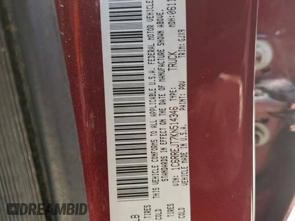 2019 Ram 1500 Laramie с VIN 1C6RREJT7KN514346, выставлен на аукционе Copart как лот 61966395 с пробегом 148 074 миль миль и Списание • Salvage title. История ставок и продаж доступна на DreamBid. Изображение 13.