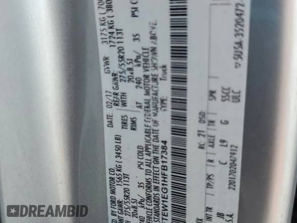 2017 Ford F-150 XL с VIN 1FTEW1EG1HFB17384, выставлен на аукционе Copart как лот 90728525 с пробегом 231 385 миль миль и Чистый • Clean title. История ставок и продаж доступна на DreamBid. Изображение 12.