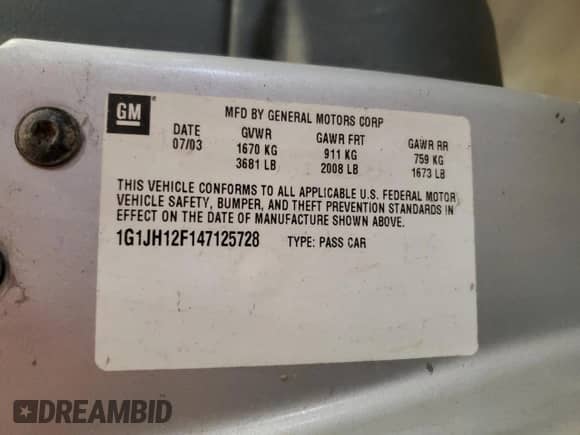 2004 Chevrolet Cavalier LS Sport with VIN 1G1JH12F147125728, listed as a Copart auction lot 80904355 with 194,681 mi miles and Salvage title. Bid and sale history available at DreamBid. Image 12.