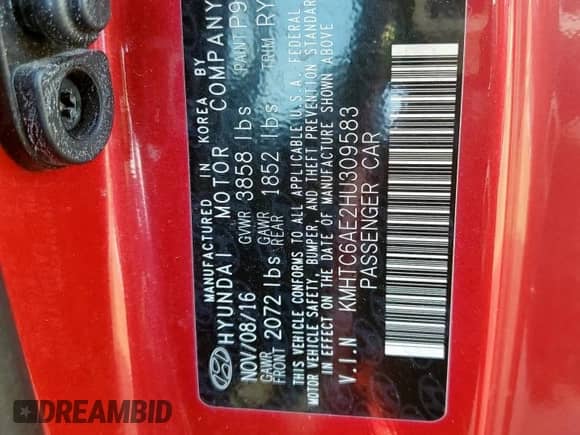 2017 Hyundai Veloster Turbo с VIN KMHTC6AE2HU309583, выставлен на аукционе Copart как лот 84240195 с пробегом 73 646 миль миль и Списание • Salvage title. История ставок и продаж доступна на DreamBid. Изображение 13.