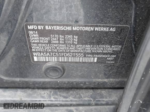 2015 BMW 5 Series 528i xDrive с VIN WBA5A7C51FD621555, выставлен на аукционе IAAI как лот 42987240 с пробегом 135 151 миль миль и . История ставок и продаж доступна на DreamBid. Изображение 9.