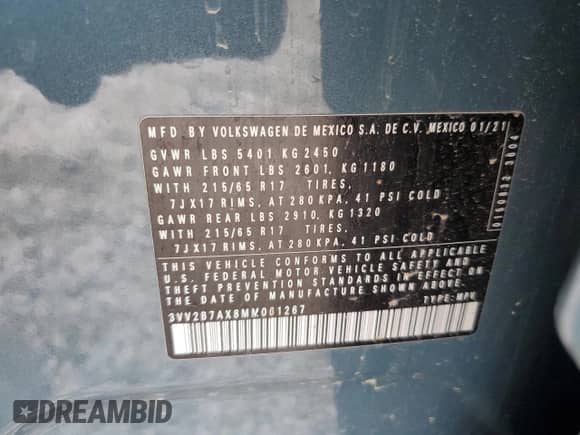 2021 Volkswagen Tiguan SE z VIN 3VV2B7AX8MM061267, wystawiony jako Copart lot #67647915 z przebiegiem 61 528 mil mil oraz Szkoda całkowita • Salvage title. Historia ofert i sprzedaży dostępna na DreamBid. Obrazek 13.