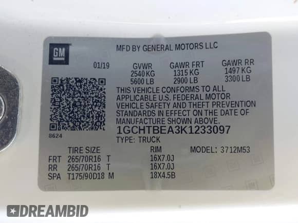 2019 Chevrolet Colorado 4WD Work Truck с VIN 1GCHTBEA3K1233097, выставлен на аукционе IAAI как лот 41667849 с пробегом 107 720 миль миль и . История ставок и продаж доступна на DreamBid. Изображение 9.