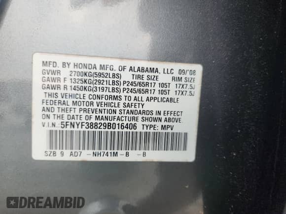 2009 Honda Pilot Touring with VIN 5FNYF38829B016406, listed as a Copart auction lot 71791575 with 221,923 mi miles and Salvage title. Bid and sale history available at DreamBid. Image 14.