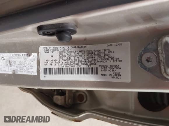 2003 Toyota Highlander с VIN JTEHF21A030121955, выставлен на аукционе IAAI как лот 43344952 с пробегом 205 905 миль миль и . История ставок и продаж доступна на DreamBid. Изображение 9.