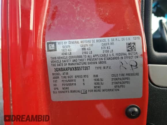 2011 Chevrolet HHR LS с VIN 3GNBAAFWXBS577287, выставлен на аукционе Copart как лот 85231804 с пробегом 159 569 миль миль и Списание • Salvage title. История ставок и продаж доступна на DreamBid. Изображение 15.