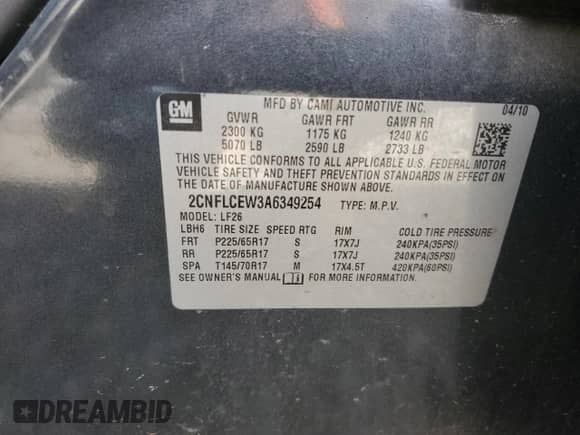 2010 Chevrolet Equinox LS z VIN 2CNFLCEW3A6349254, wystawiony jako Copart lot #64866875 z przebiegiem 168 983 mil mil oraz Szkoda całkowita • Salvage title. Historia ofert i sprzedaży dostępna na DreamBid. Obrazek 13.