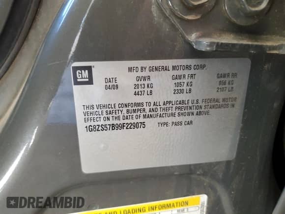 2009 Saturn Aura XE с VIN 1G8ZS57B99F229075, выставлен на аукционе Copart как лот 72394634 с пробегом 102 046 миль миль и Списание • Salvage title. История ставок и продаж доступна на DreamBid. Изображение 12.
