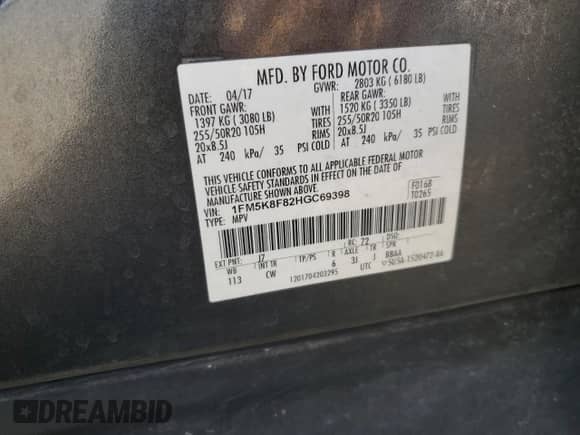 2017 Ford Explorer Limited z VIN 1FM5K8F82HGC69398, wystawiony jako Copart lot #80964655 z przebiegiem Nie podano mil oraz Szkoda całkowita • Salvage title. Historia ofert i sprzedaży dostępna na DreamBid. Obrazek 13.