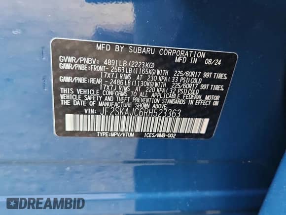 2024 Subaru Forester Wilderness with VIN JF2SKAJC6RH523363, listed as a Copart auction lot 67055535 with 6,765 mi miles and Salvage title. Bid and sale history available at DreamBid. Image 12.